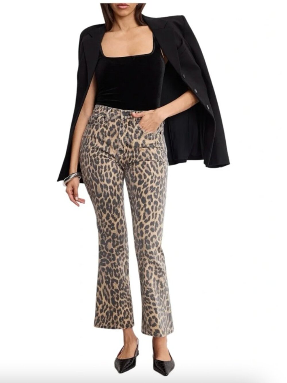 NWOT Good American Good Standard Kick Flare Jeans Leopard Print Size 4/27 - Picture 3 of 8